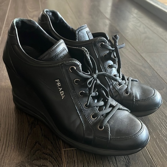 Prada | Shoes | Designer Prada Leather Wedge Shoes | Poshmark